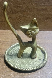 Vintage Messing Katze Figur Ring Halter 3,3" hoch x 2,4" im Durchmesser - Bild 1 von 6