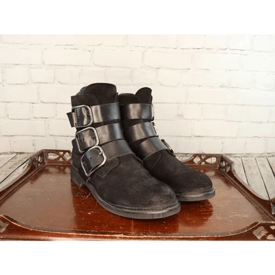 RARO Freebird European Moto Boots Preto Camurça Couro Fivela Tiras Itália 39 - Imagem 1 de 4