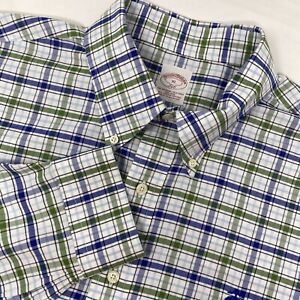 Brooks Brothers 346 Mens XL Blue White Green Plaid Long Sleeve Button Down Shirt