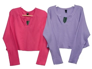 Women's Long Sleeve V-Neck Waffle Boxy T-Shirt 2 Pack Wild Fable Size XL - Picture 1 of 16