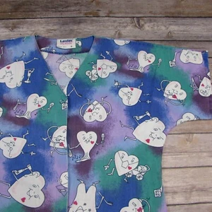 Landau Art Works Size Small Short Sleeve Snap Front Scrub Jacket Anthropomorphic - Picture 1 of 6