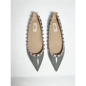 Valentino Garavani Patent Rockstud Ballerina Flats in Gray - Sz 40.5 (10) - Picture 1 of 6