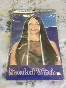 Costume Parrucca Sintetica Halloween Nero Striscia Dritta Nuovo con etichette - Foto 1 di 2