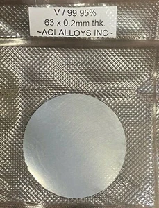 Objetivo pulverizador de vanadio SEM: V 99,95% puro, 63 mm de diámetro x 0,2 mm de espesor - Imagen 1 de 2