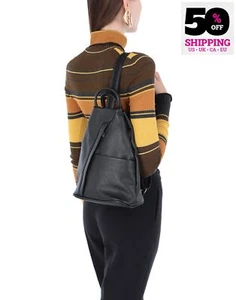 PVP €115 CUERO TOSCANO Mochila de Cuero Granulado Correa Convertible Hecha en Italia - Imagen 1 de 5