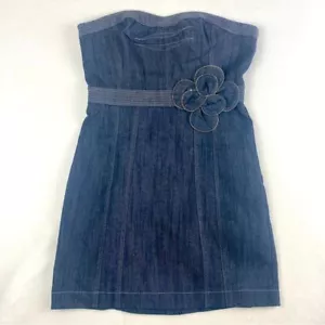 Y2K Damen Denim trägerloses Minikleid Reißverschluss gefüttert Blume Größe 6 Rodeo Festival - Bild 1 von 10