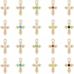 100Pcs 10Colors Rhinestone Tiny Cross Charms Alloy Crystal Mini Crucifix - Picture 1 of 12