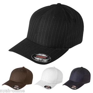 NUEVA GORRA DE BÉISBOL FLEXFIT AJUSTADA A RAYAS LISA NEGRA BLANCA FLEXIFIT PEAK - Imagen 1 de 6