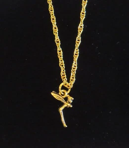 Tinker Bell Necklace 18" Disney Tinkerbell 24 Karat Gold Plate Fairy Fairies - Picture 1 of 5