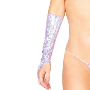 Guantes brillantes sin dedos iridiscentes metálicos hasta el codo lavanda púrpura 3897 - Imagen 1 de 3