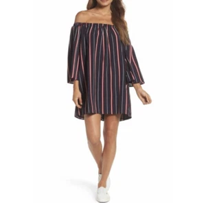 NWT French Connection Hasan Off The Shoulders Shift Dress Striped Navy Red Sz XS - Picture 1 of 8