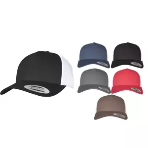 Flexfit by Yupoong 5 Panel Retro Trucker 2 Tone Cap - Curved Peak Baseball Hat - Picture 1 of 29