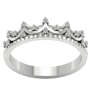 SI1 G 0.15Ct Round Cut Diamond Crown Engagement Ring Band 14K White Gold RS 8-10 - Picture 1 of 7