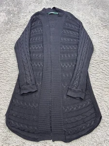 Ralph Lauren Sweater Women Small Black 3D Cable Knit Open Front Duster Cardigan - Picture 1 of 9