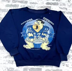 Vintage Dallas Cowboys Sweatshirt Men Medium Blue Sweater Flintstones 90s USA - Picture 1 of 13