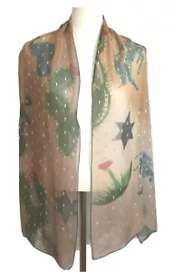 Lisa L. designs Hand Painted Sheer Silk Scarf Western Cowboy Theme NEW - Picture 1 of 10