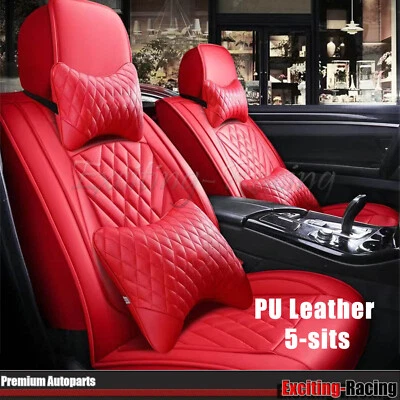 Full Set PU Leather 5-sits Car Front & Rear Seat Cover w/ Headrest Lumbar Pillow - Image 1 of 4