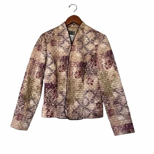 DJ & Co Brown with Burgundy Purple Floral Quilted Womens Blazer Jacket Size 6 - Picture 1 of 5