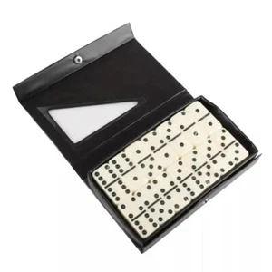 Dominoes Set of 28 Travel Case Double 6 Classic Full Size in Black Flip Case UK - Picture 1 of 8