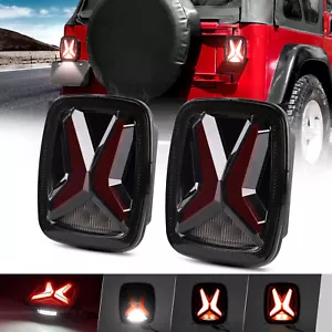 For Jeep Wrangler TJ YJ CJ Smoked LED Tail Lights Backup Brake Reverse Turn Lamp - Picture 1 of 12