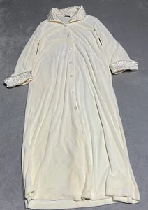 Vintage Diamond Tea Velour Robe Small Neiman Marcus Button Up Long Ivory Pockets - Picture 1 of 10