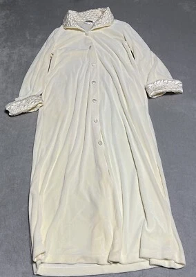 Bata de terciopelo de té diamante vintage pequeña Neiman Marcus abotonada bolsillos largos marfil Foto 1 de 4