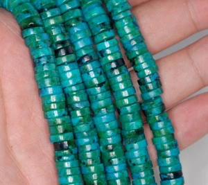 CUENTAS SUELTAS REBANADA HEISHI PIEDRAS PRECIOSAS CRISOCOLA 8X2-8X3 MM 7,5" - Imagen 1 de 4