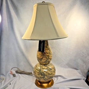 Table Lamp Grey and Beige Marbled Glass w/ Beige Shade 28" Safavieh Color Swirls - Picture 1 of 20