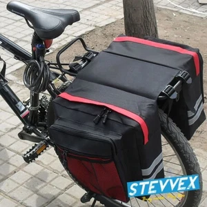 Red Black Double Bike Trunk Bag Luggage Pannier Back Seat Bicycle Carrier Bag - Picture 1 of 11