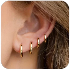 4 Pairs Small Gold Hoop Earrings Set for Women, 14k Gold Plated Cartilage Hoo... - Picture 1 of 8