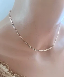 Rose Gold Necklace Rose Gold Figaro Chain Necklace Rose Gold Plated Over Brass - Picture 1 of 5