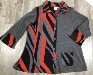 Parsely & Sage Damen XL Jacke Rot Schwarz Artsy Boho Abstrakt Patchwork - Bild 1 von 16