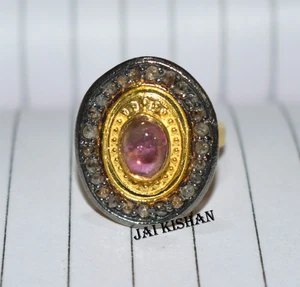Elegant Tourmaline Gemstone 925 Sterling Silver Pave Diamond Purpose Ring - Picture 1 of 9