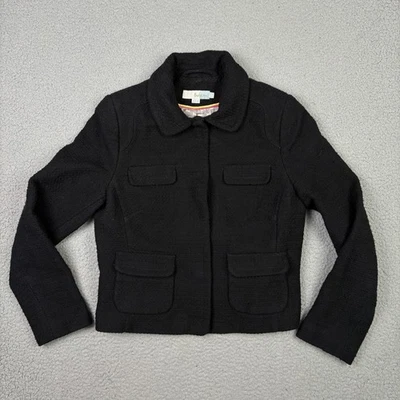 Chaqueta Boden Mujer 6 Negra Boucle Tweed Botón Frontal Forrada Recortada Cuatro Bolsillos Foto 1 de 4