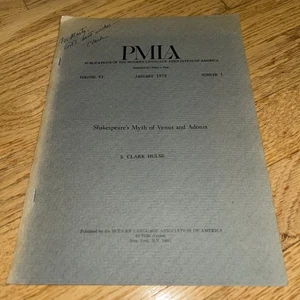 1978 SHAKESPEARE'S MYTH OF VENUS AND ADONIS signed by Author S. Clark Hulse - Picture 1 of 8