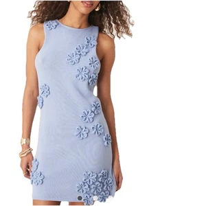 ASOS DESIGN Strick Minikleid Blumenapplikation Damen Gr. M Blau Ärmellos - Bild 1 von 12