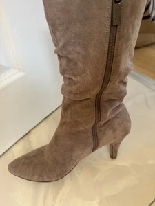 Beige Calf Length Suede Boots Size 6 - Picture 1 of 8