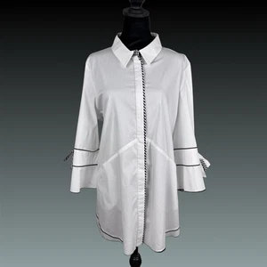 Blusa tunica IC By Connie K bianco/nero Gingham misto cotone taglia XL - Foto 1 di 14