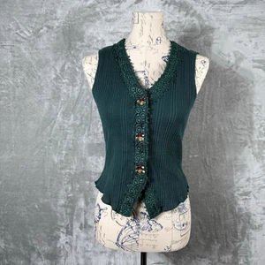 VTG Wrapper Sleeveless Top Small Green Y2K Cottagecore Coquette Knit Festival - Picture 1 of 15