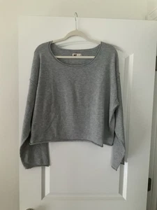SO grauer leichter Langarm Cropped Boxy Pullover Gr. XL roher Saum - Bild 1 von 3