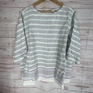 J Jill Love Linen Womens Shirt 3/4 Sleeve Back Button Striped Sz 3X NWT - Picture 1 of 8