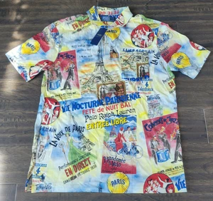 Polo Ralph Lauren Mens Printed City Of Lights Eiffel Paris Poster Polo Shirts L - Picture 1 of 11