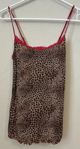 Y2K 90’s Leopard Cami L Print Red Lace Tank Top Camisole Womens Lettuce Hem - Picture 1 of 6