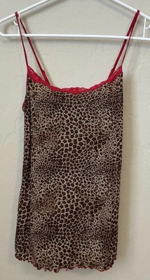 Y2K 90’s Leopard Cami L Print Red Lace Tank Top Camisole Womens Lettuce Hem - Image 1 of 4