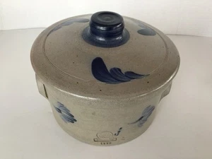 1992 Vtg Rowe Pottery Handmade Large Salt Glaze Covered Crock/Baker 7 3/4” - Picture 1 of 11