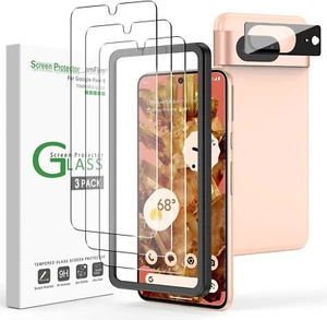 amFilm 3+1 Pack for Google Pixel 8 Screen Protector Tempered Glass - Picture 1 of 7