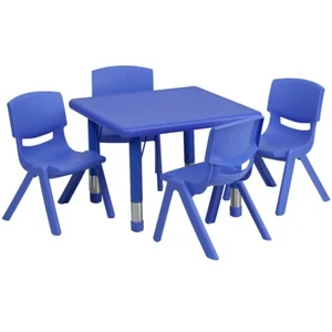 Flash 24" Square Adjust Blue Plastic Activity Table Set w/4 School Stack Chairs - Picture 1 of 1