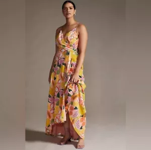 ANTHROPOLOGIE Hutch Tropical Fruit Print Wrap Maxi Vacation Dress Size Large - Picture 1 of 10