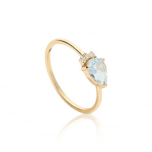 14K Gold Natural Diamond And Aquamarine Ring - Picture 1 of 7