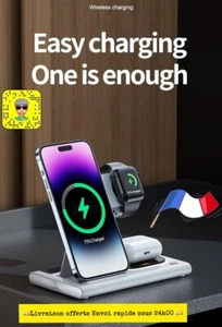 🇨🇵Chargeur Induction, 3 en 1 Chargeur sans Fil iPhone 15/14/13/12 BLANC 🇨🇵 - Photo 1/8